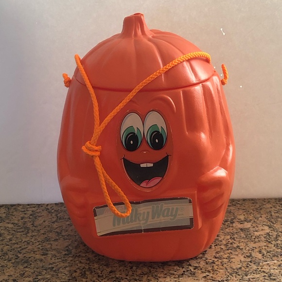 Vintage 1990 Advertisement Mars Milky Way Blow Mold Pumpkin Candy Pail Bucket - Picture 5 of 14